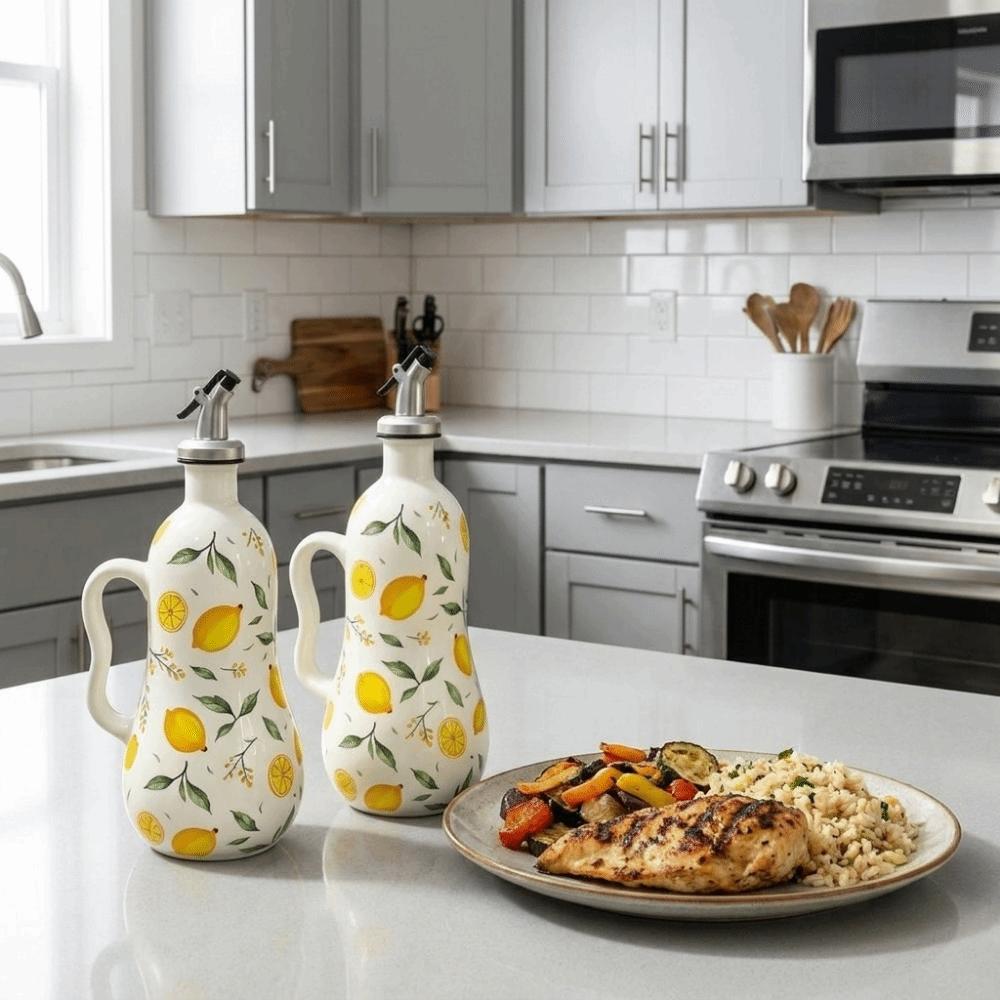 Ceramic Olive Oil Dispenser Leak-proof Vinegar Can Retro Style Seasoning Bottle for Home
