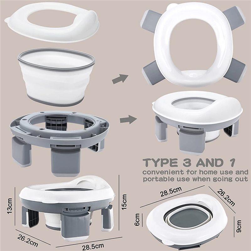 3 In 1 Travel Toilet Seat Foldable Silicone Baby Potty Training Seat Gray Blue Pink