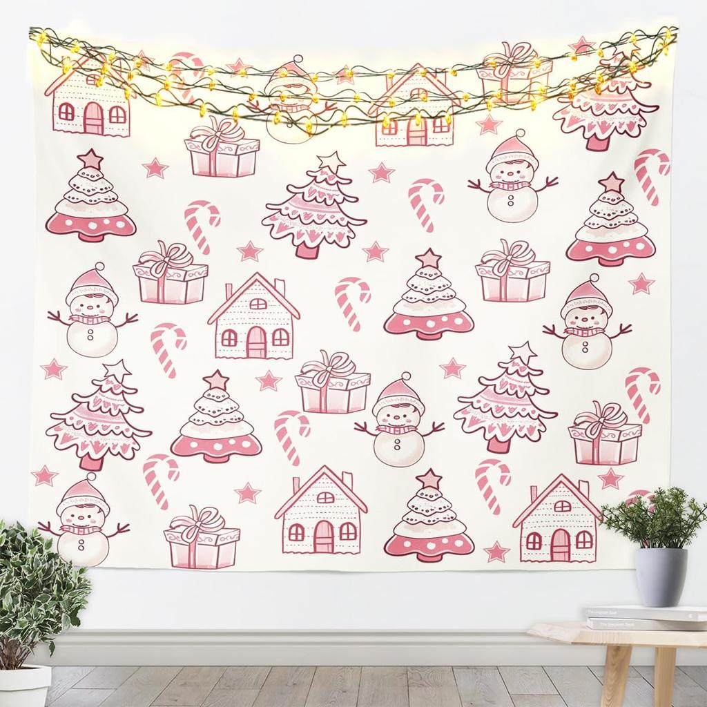 Merry Christmas Tapestry Xmas Ornaments Wall Hanging Blanket Snowman Snowflake Wall Art for Living Room Bedroom Decoration