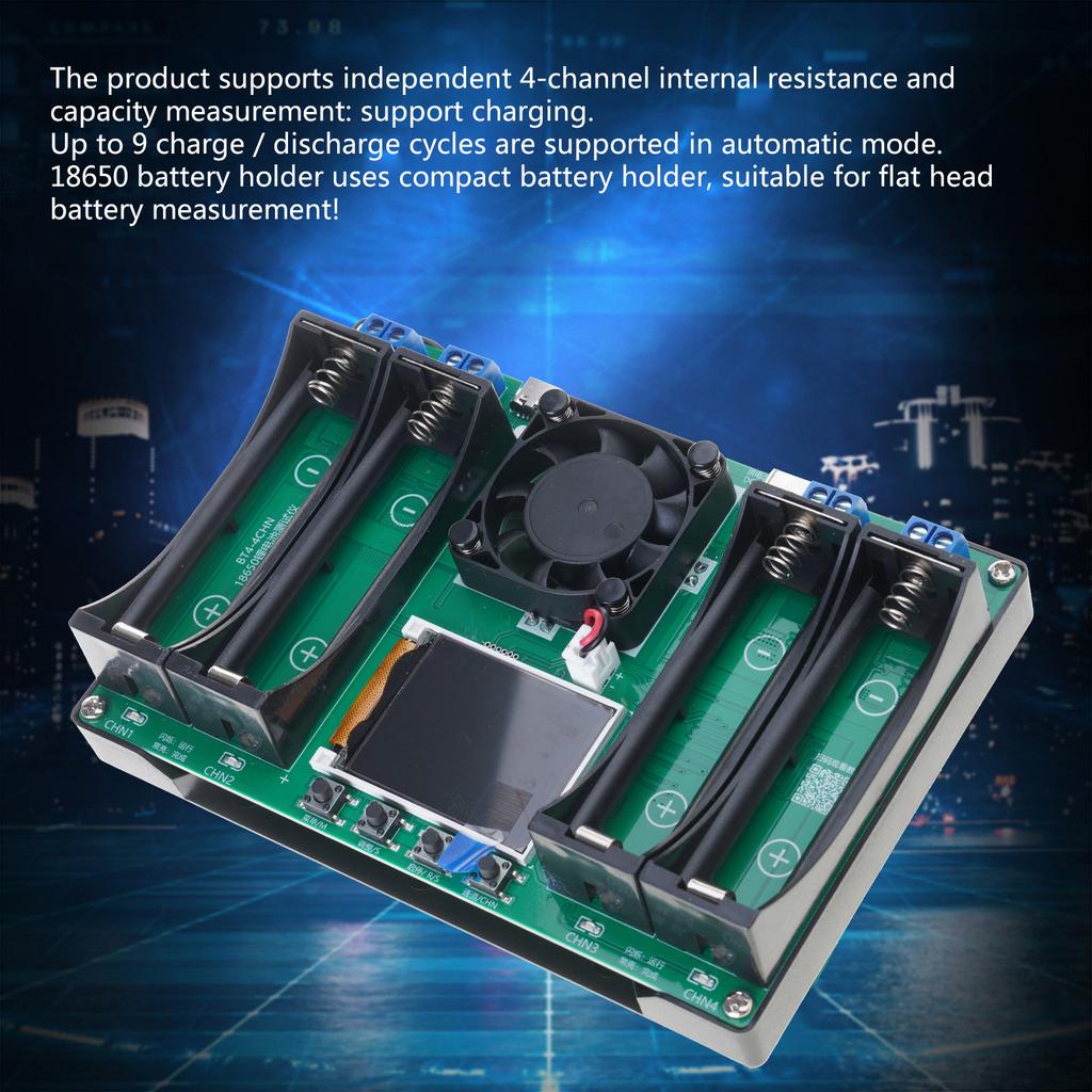 Portable MAh MWh Digital Battery Power Detector- Module with 4 Channel 18650 Battery Tester Type-C Auto Charging Durable