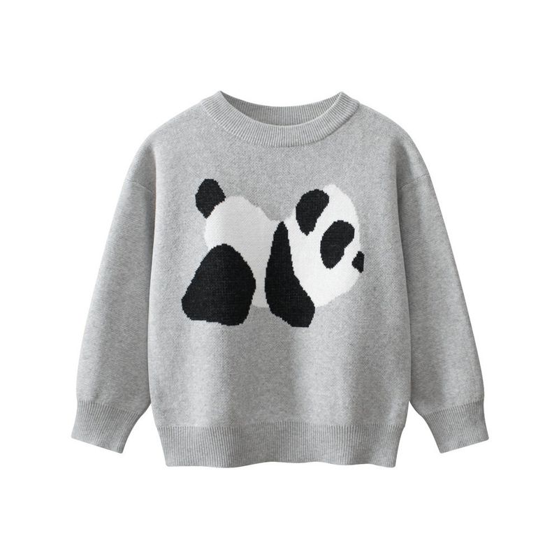 27Kids Children s Clothing Spring and Autumn Boys  Panda Knitwear Children s Round Neck Long-Sleeved Sweater Baby Pure Cotton Clothes My3466 Flower Ash 120