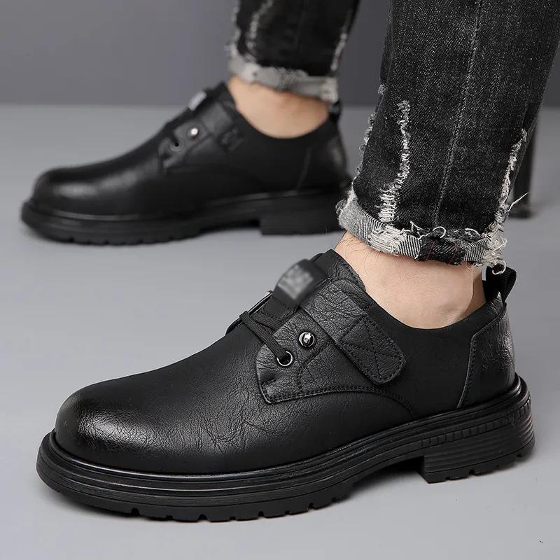 Men's spring breathable business leather shoes trendy versatile soft-soled casual shoes retro men's tooling shoes