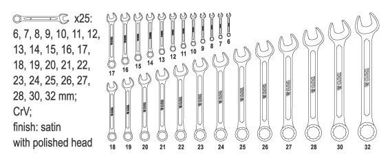 Combination Wrenches with Polished Head, Set 6-32, 25 Pcs. YT-0365 YATO