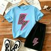 Kids Leopard Lightning Fun Printed 11 Colors Outdoor Street Kids T-shirt and Shorts 2 Piece Set Summer Home Casual Outfit Boy and Girl's Sports Set