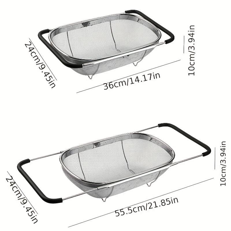 1pc Adjustable Stainless Steel Sink Colander - Multifunctional Vegetable and Fruit Washing Basket with Drain Rack Strainer