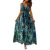 Boho Dress Sexy Deep V Neck Dress Printed Backless Maxi Dress Summer Beach Sleeveless Lace Up Dress