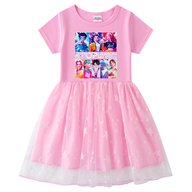Rainbow Sequin Mesh Princess Dress for Kids - Long & Short Sleeve Options, Kpop Demon Slayer Inspired