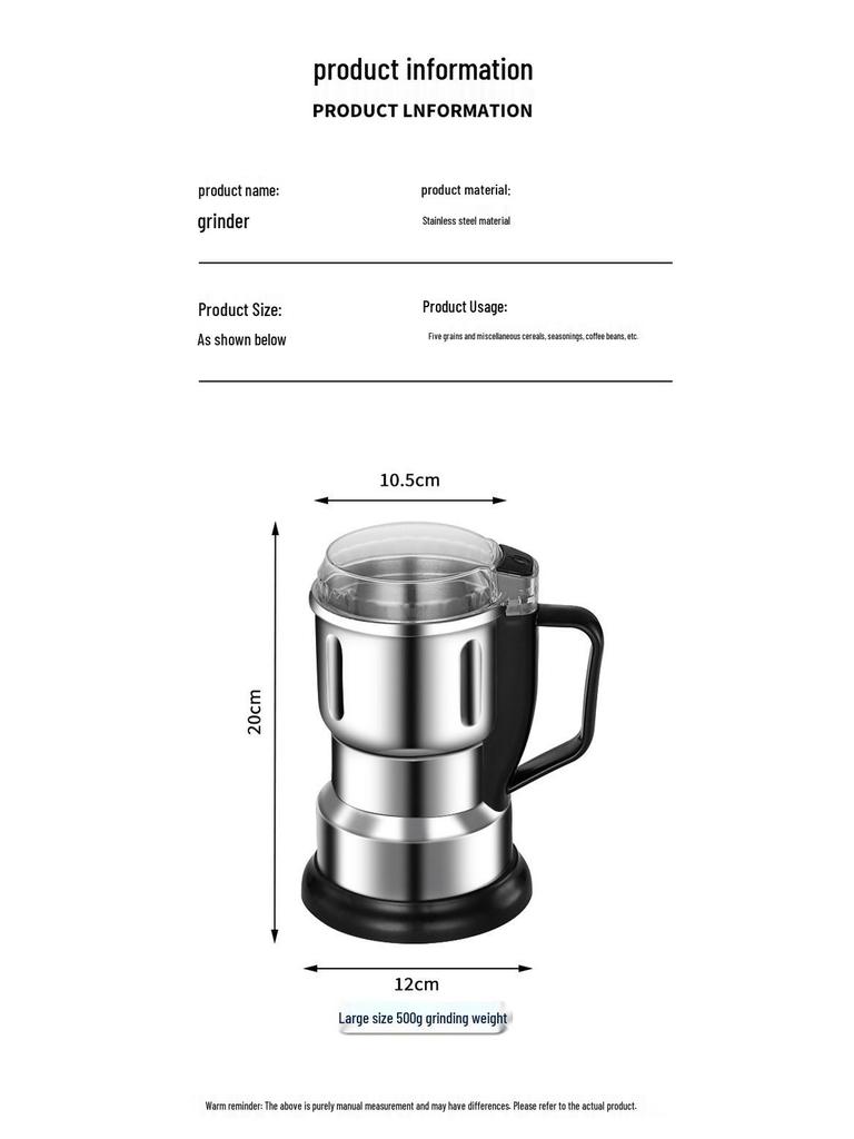Elektrische Kaffee- und Getreidemühle mit großem Fassungsvermögen
