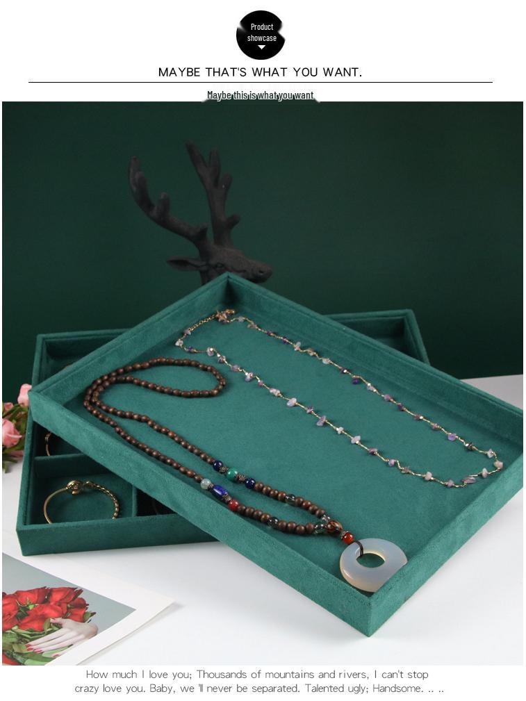 Velvet Dark Green Jewelry Display Tray for Rings, Necklaces, and Earrings