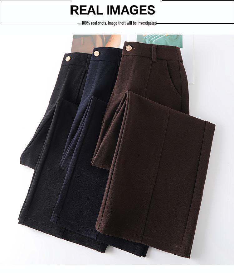 Premium Coffee Wool Wide-Leg Women's Pants - New 2025 Autumn/Winter High-Waisted Slimming Loose Fit, Plus Velvet Thick Straight-Leg.
