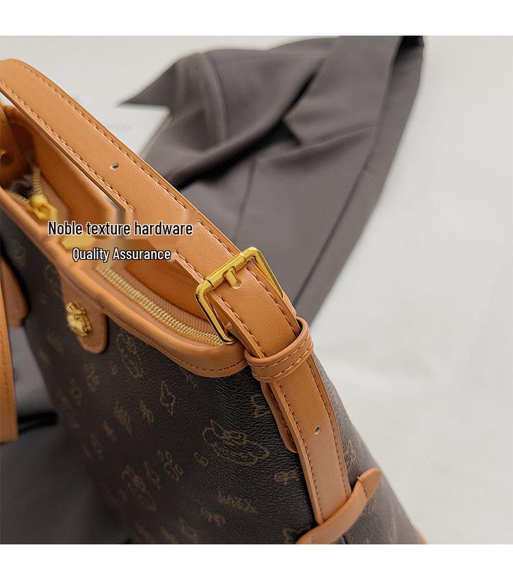 2025 Women's Large Capacity Retro Tote Bag, High-End Fashion Floral Commute Bag, Shoulder Crossbody Style