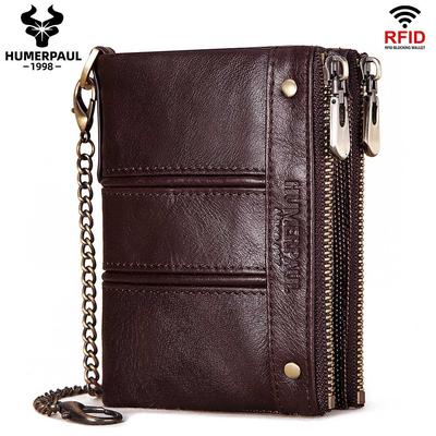 Bifold-Geldbörse aus echtem Leder für Herren, schmal, RFID-blockierend, Kreditkarteninhaber, Ausweisgeldbörse, Reißverschluss, Geldbörse, männliche Geldtasche