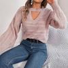 Fashion Solid Color Knitted Sweater for Women Autumn Winter O-neck Long Sleeved Sexy Hollow Pullover Sweaters Comfort Casual Top