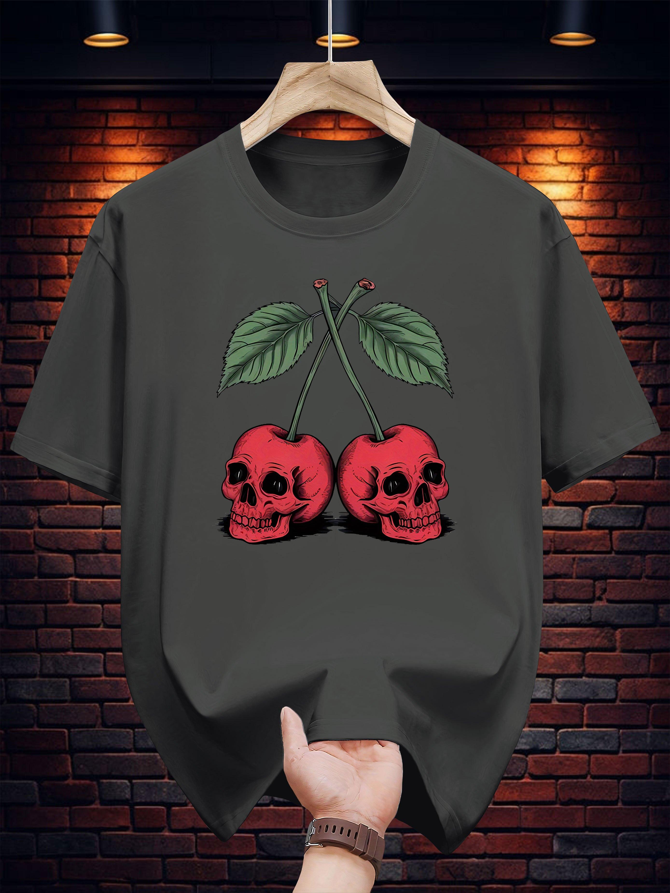 Graphic T-shirt - Skull & Cherry Print Short Sleeve Tee XXXXL