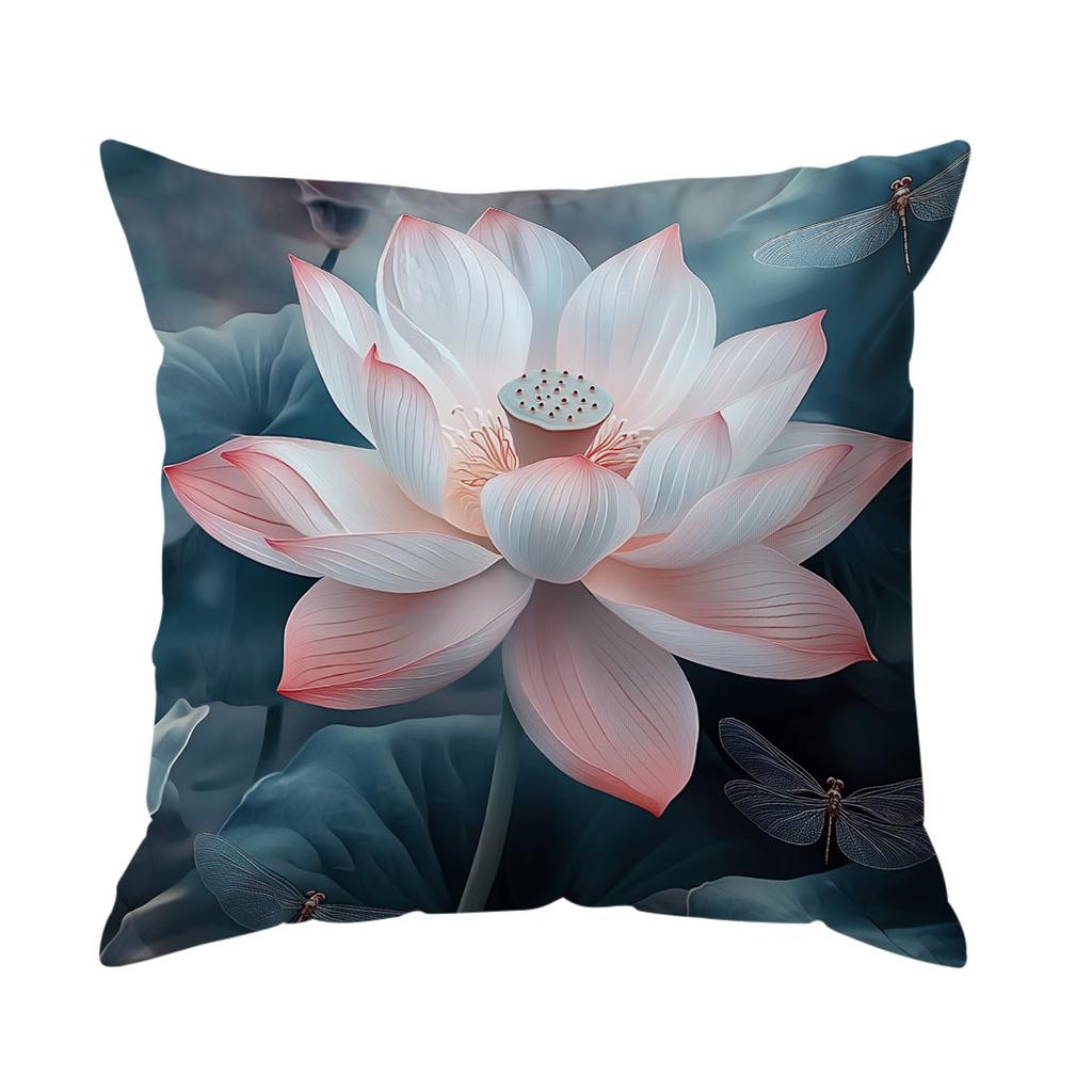 Tranquil Lotus Cushion Pillowcase Printed Polyester 45X45Cm Throw Pillowcover Decorative Sofa Cushion Pillowslip Home Decor