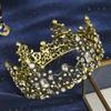 Antique Golden Vintage Heavy Duty Round Crown Baroque Crystal Flower Crown Tiara for Women Refined Banquet HairBand