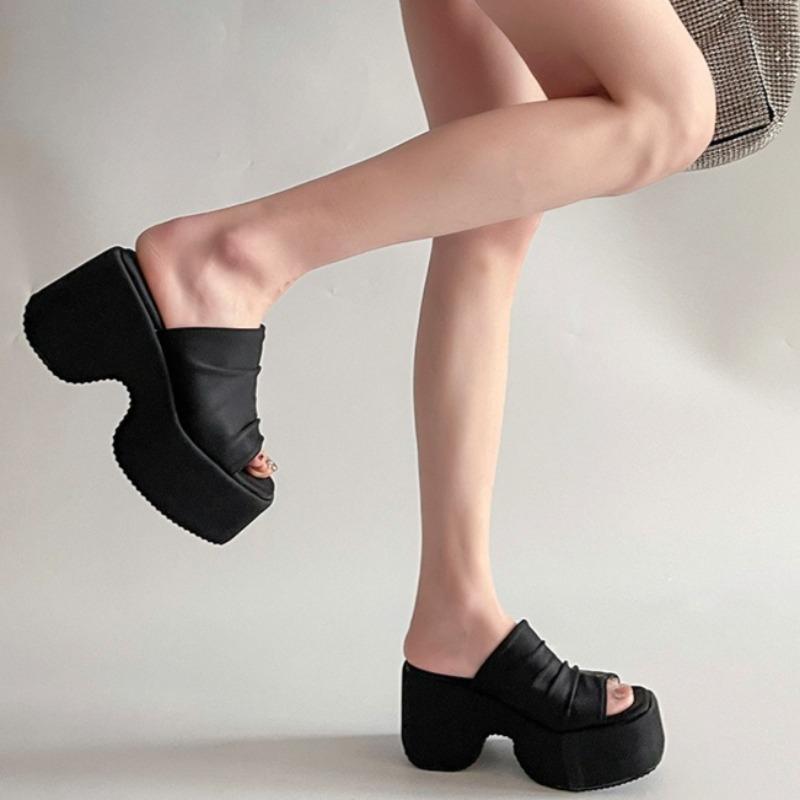 Women Chunky Slippers Sexy Leopard High Heeled Slippers 2025Summer New Platform Sandals Summer Open Toe Wedge Slippers for Women