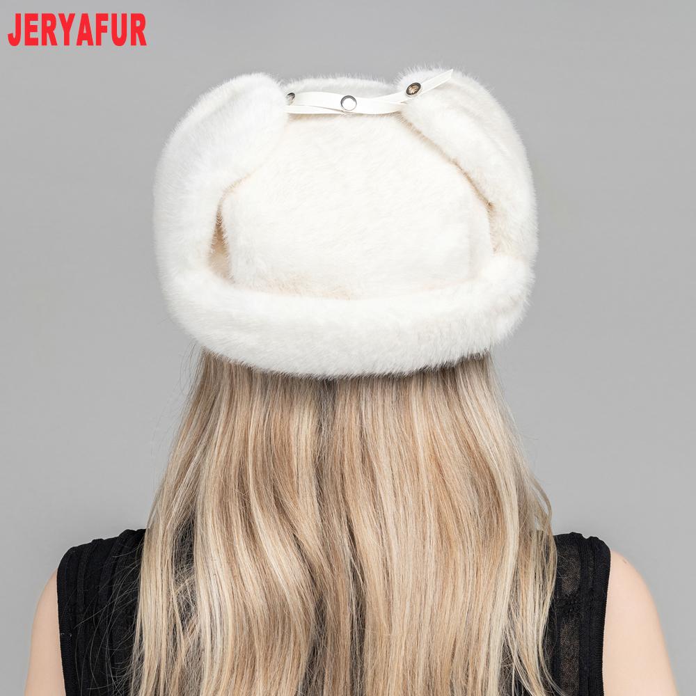 JERYAFUR Women Ushanka Trapper Winter Hat, Full Faux Fur Grey Ear Flap Warm Ladies Cap for Cold Snowy Weather