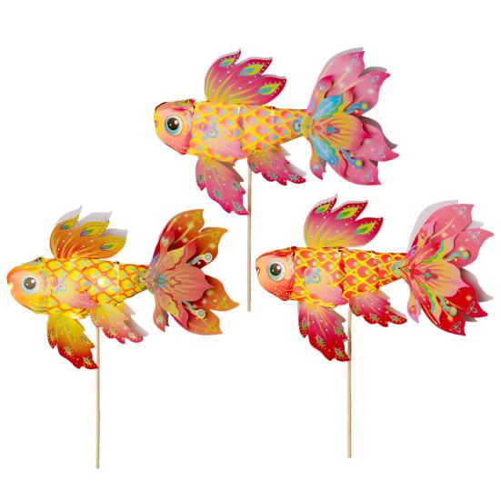 Fish Lantern Craft Kit for Children Handcrafted Chinese Traditional Handheld Lantern with LED Light for Spring Festival Mid-Autumn Decoration