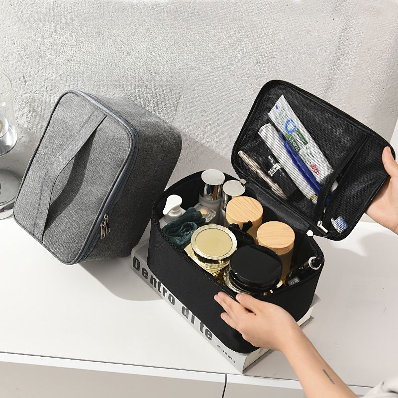 Square Business Travel Toiletry Bag Double-layer Large Capacity Makeup Bag Oxford Cloth Storage Bag Portable Handbag
