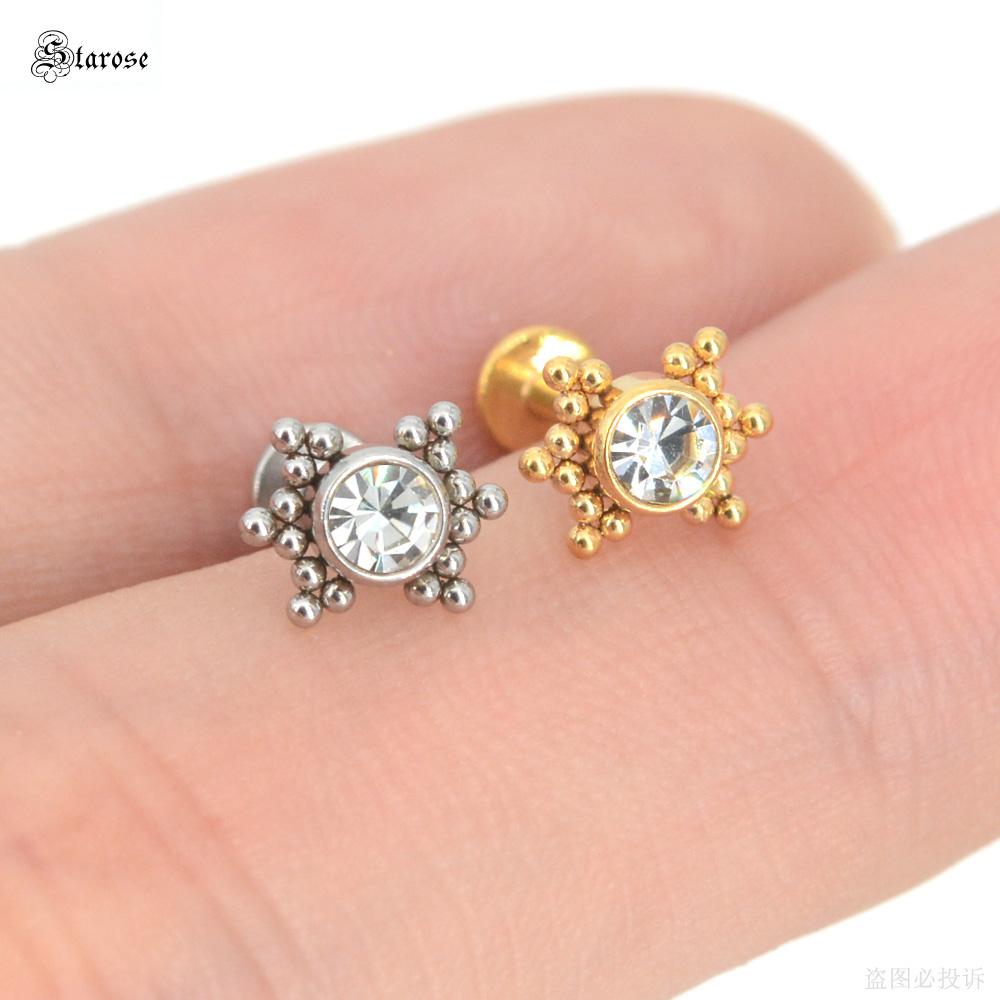 1Pc 1.2x6/8mm G23 Titanium Base Stainless Steel Studs Lip Labret Piercing Nose Helix Piercing Conch Tragus Earrings Flat End