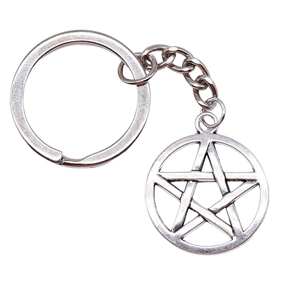 Dreifachmond Pentagramm Anhänger Schlüsselanhänger Stern Wicca Thema Schlüsselring 28mm