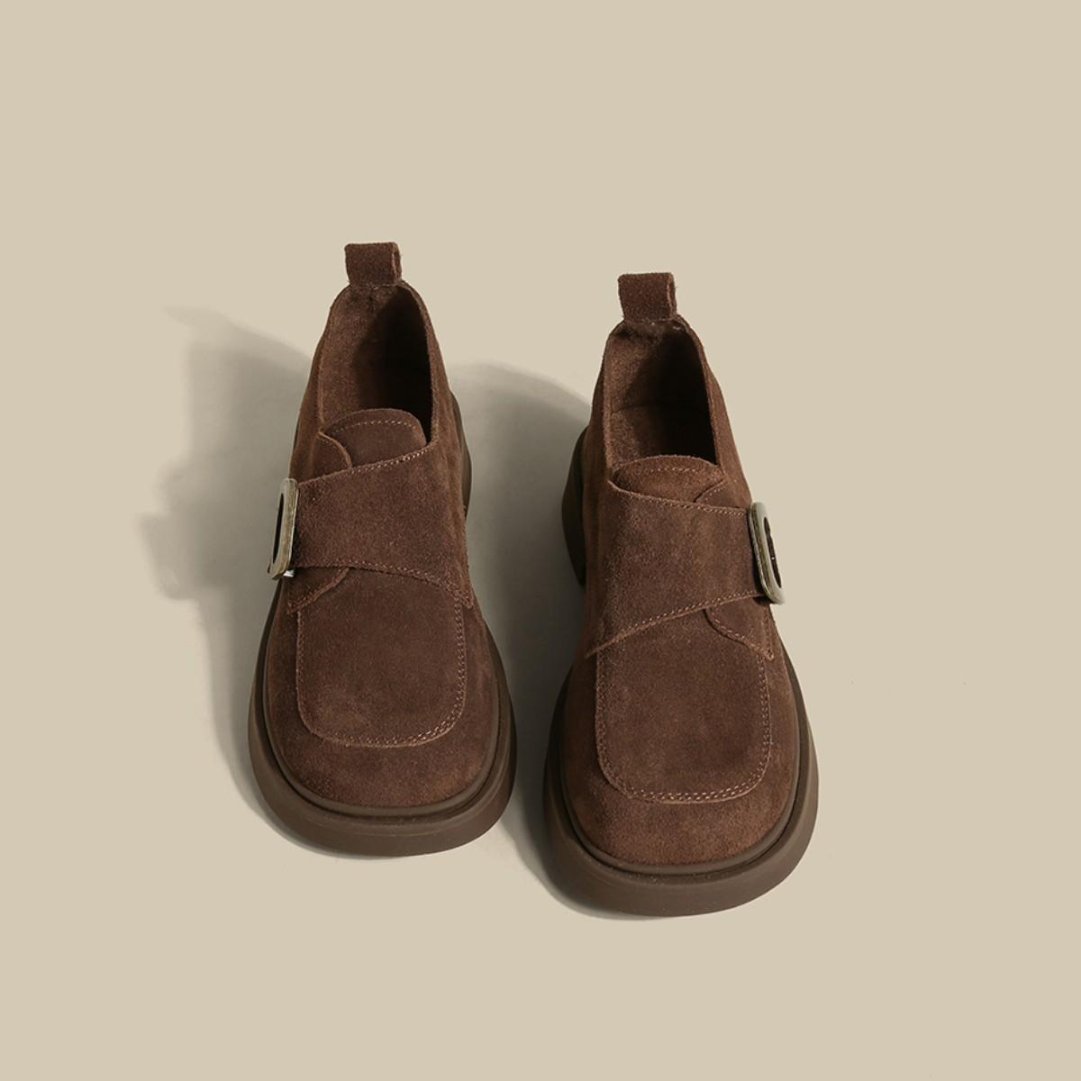 

Casual Buckle Strap Round Toe Solid Pumps for Women 2024 New Hot Sale Fashion Spring Low Heel Ladies Shoes Short Plush Pu Pumps 40