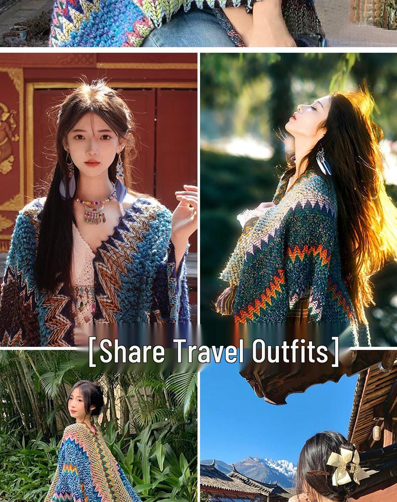 Ethnic Shawl Cape for Travel - Women's Tibetan, Xinjiang, Qinghai, Yunnan Cloak Scarf 