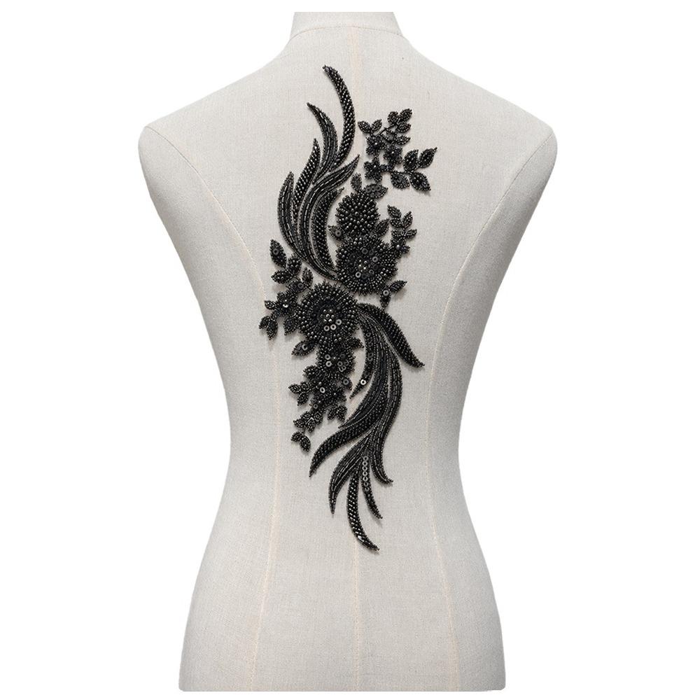 3D Flower Beads Lace Fabric Applique Patch Lace Sew on Patch Garment Applique Craft Accessories