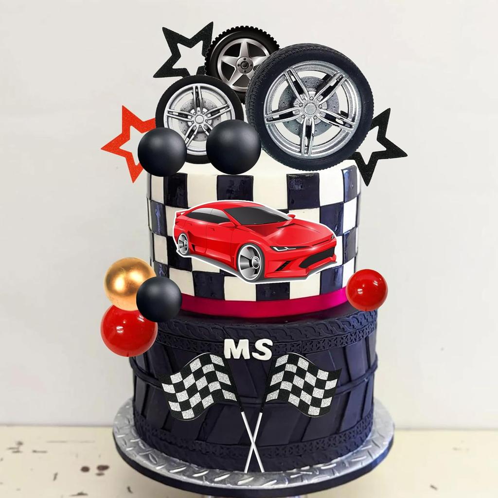 27 PCS Racing Wheel Cake Topper Tyre Cake Decorations for Man Boy Kid Birthday Party Racing Theme Party Race Car Party Supplies