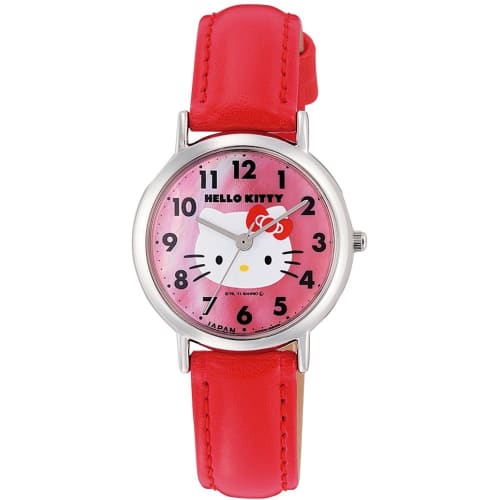 

Citizen Q&Q Women s Analog Hello Kitty Watch with Waterproof Leather Strap, Made in Japan, 0017N002, Red