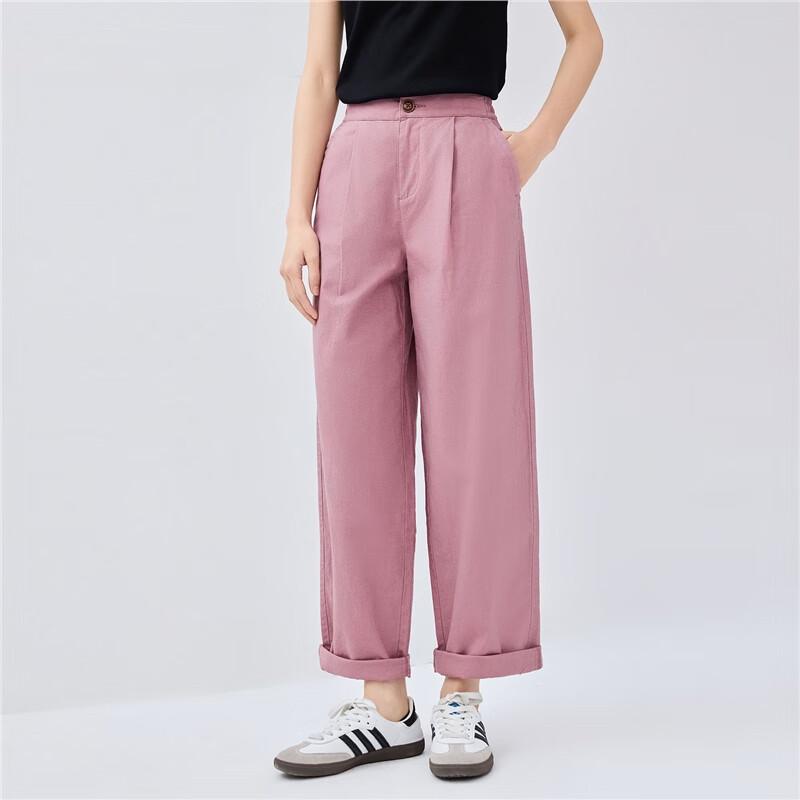 Giordano Women's Cotton Linen Blend Pleated Casual Pants