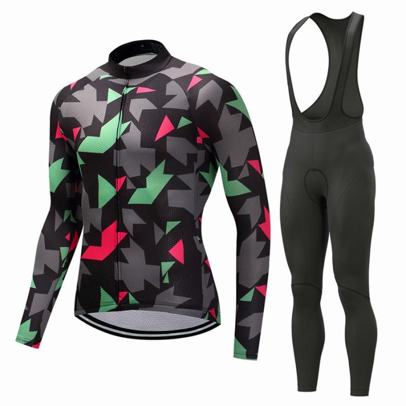 Mens Long Sleeve Cycling Jersey Set Breathable Quick Dry Bike Riding Sportswear