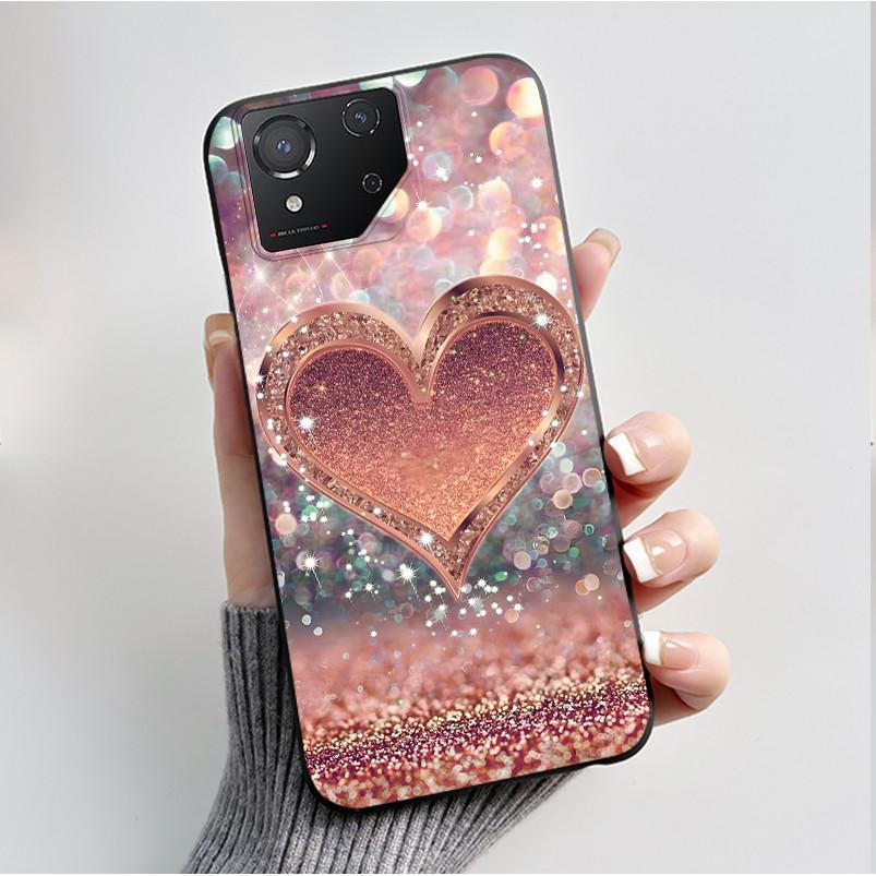 For ASUS ROG Phone 8 Case For ROG Phone 8 Pro Case Capa Soft Silicone Black Shell Cover Cute Flower Cartoon Printing Phone Cases