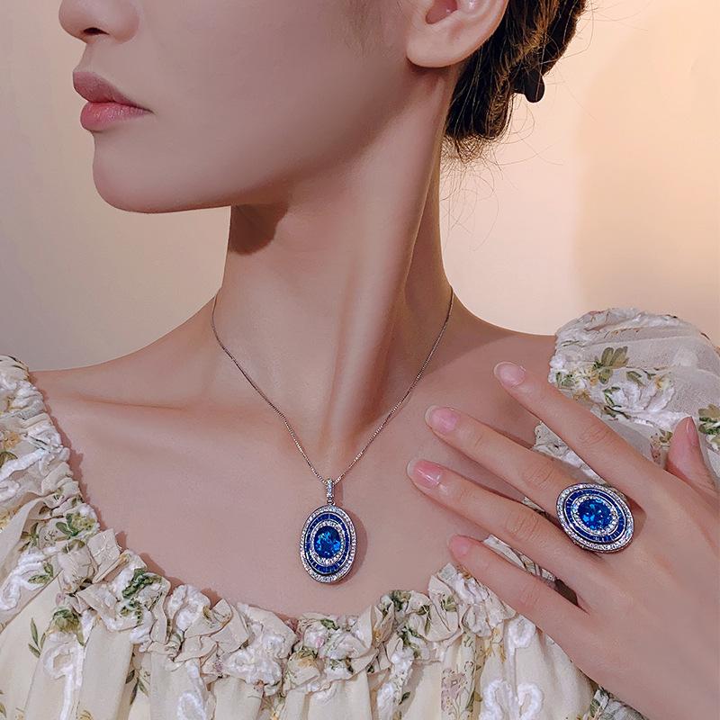 WNFU Women's Jewelry Set, Blue Spinel, Gold-Plated Copper
