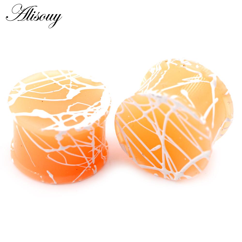 

Alisouy 2pcs 3mm-50mm Spot Line Silicone Flexible Flared Flesh Earring Tunnel Expandar Stretcher Gauge Сережки для пірсингу Ювелірні вироби 10mm білий/помаранчевий