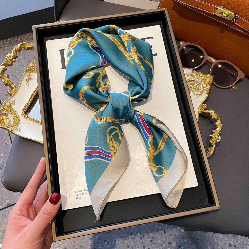 Korean Internet celebrity versatile fashion floral 71 simulation silk square scarf scarf high-end polka dot neck silk scarf