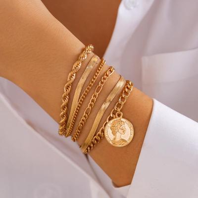 Set di Braccialetti con Ciondolo a Disco a Catena Serpentina Metallica Irregolare Europeo e Americano Transfrontaliero