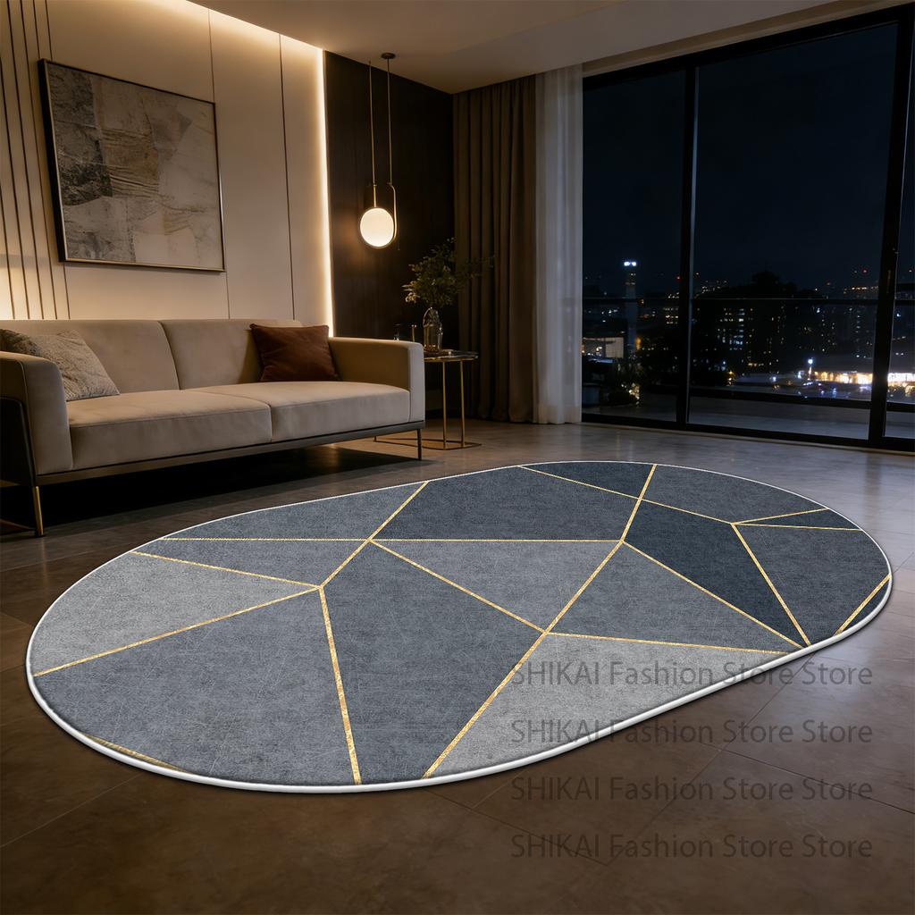 Grey Modern Geometric Style Oval Fluffy Carpet Decoration Living Room Easy Clean Soft Rug Large Area Non-slip Coffee Tables Mats