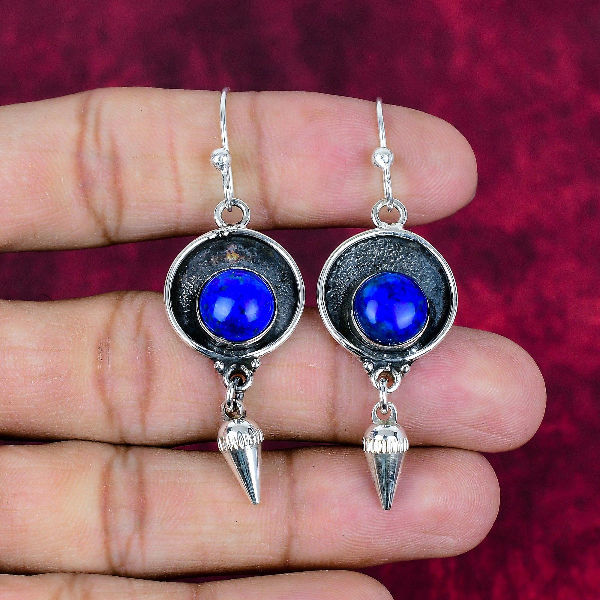 

Серьги из лазурита из стерлингового серебра 925 пробы, Ювелирные изделия с драгоценными камнями ручной работы, Подарки для жены, Совершенно новые серьги 2.36 Inches синий