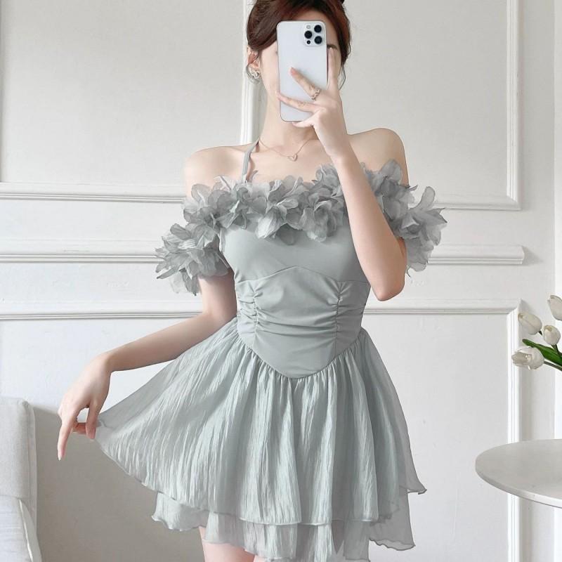 

Girls time To Soak In Hot Springs Beautiful Swimming Clothes Women s High-end Feeling Skin-covering Conservative One-piece XL серый
