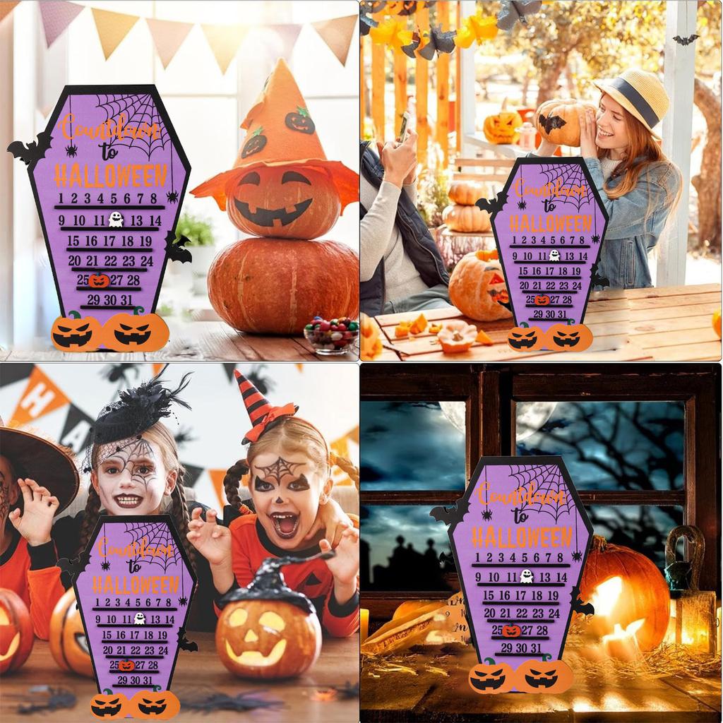 Wooden Halloween Countdown Calendar Pumpkin Bat Ghost Design Durable Orange Black Color For Home Decor Party Supplies Kids Gift