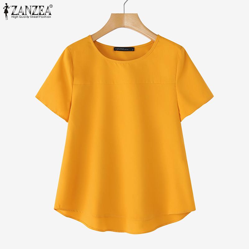 ZANZEA Women Summer Round Neck Solid Color Casual Short Sleeve Blouse