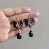 Silver Bat & Red Black Water Drop Gothic Punk Halloween Earrings