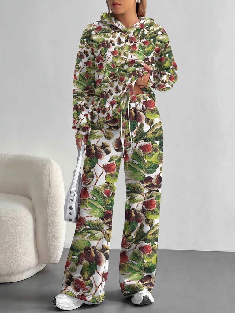 European And American Autumn And Winter Casual Long-Sleeved Suit Women'S Hooded Sweater Trousers Two-Piece Set Retro Elements