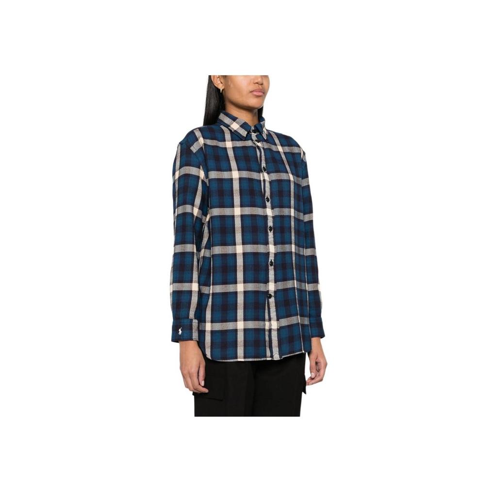 Polo Ralph Lauren Plaid Print Single-Breasted Loose Casual Long Sleeve Shirt Women Shirts Navy-Blue 211916024-001