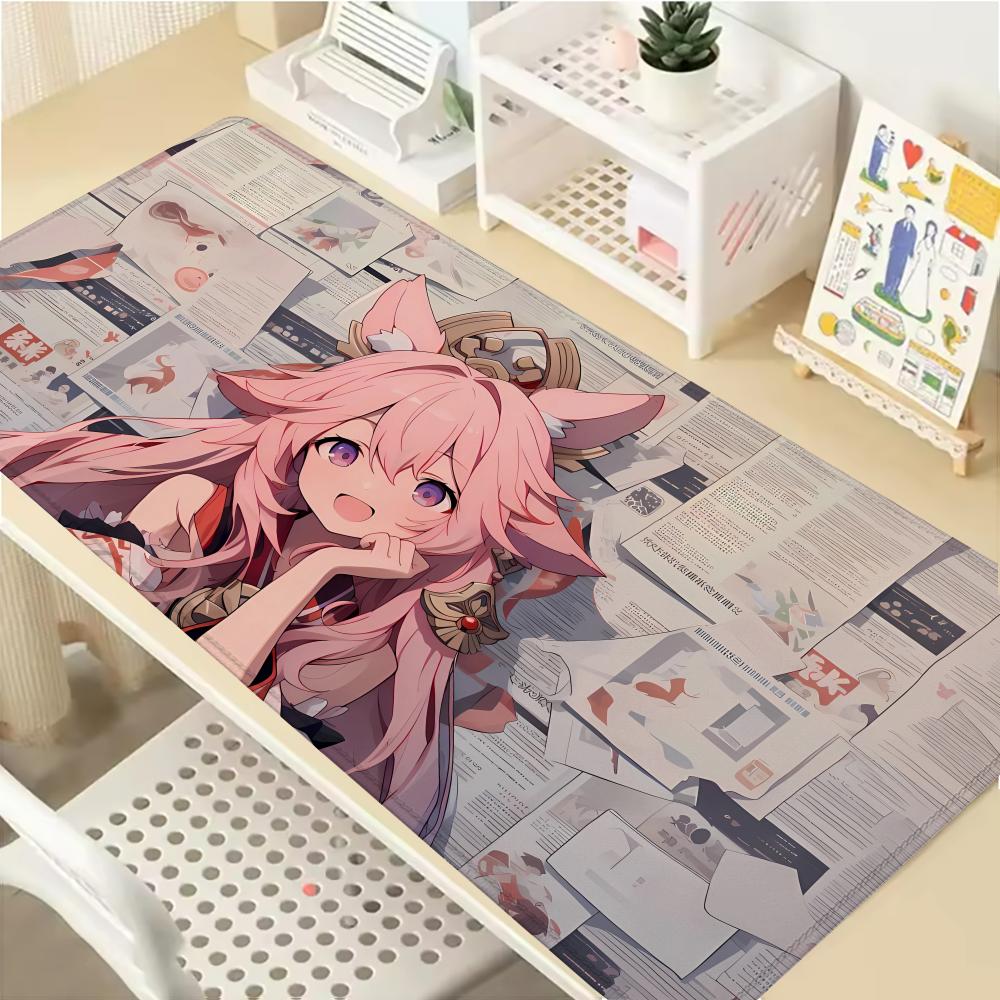 Gaming Mouse Pad Large Desk Mat Antislip Stitched Edges Graffiti Cat Girl Colorful Urban Style PC Keyboard Pad