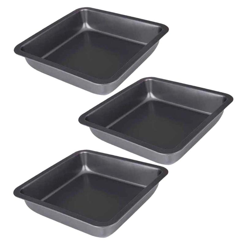 Pack of 3 Scratch Resistant Square Pan Food Grade Carbon Steel Easy Cleaning Baking Mold for Family Kitchens
