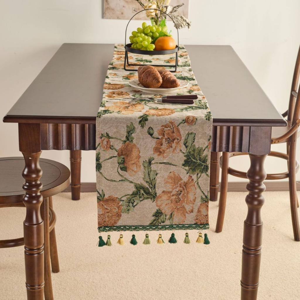 Table Flag Red Jacquard Tea Flag Fringed Ethnic Style Geometric Tv Cabinet Coffee Table Long Cover Decoration