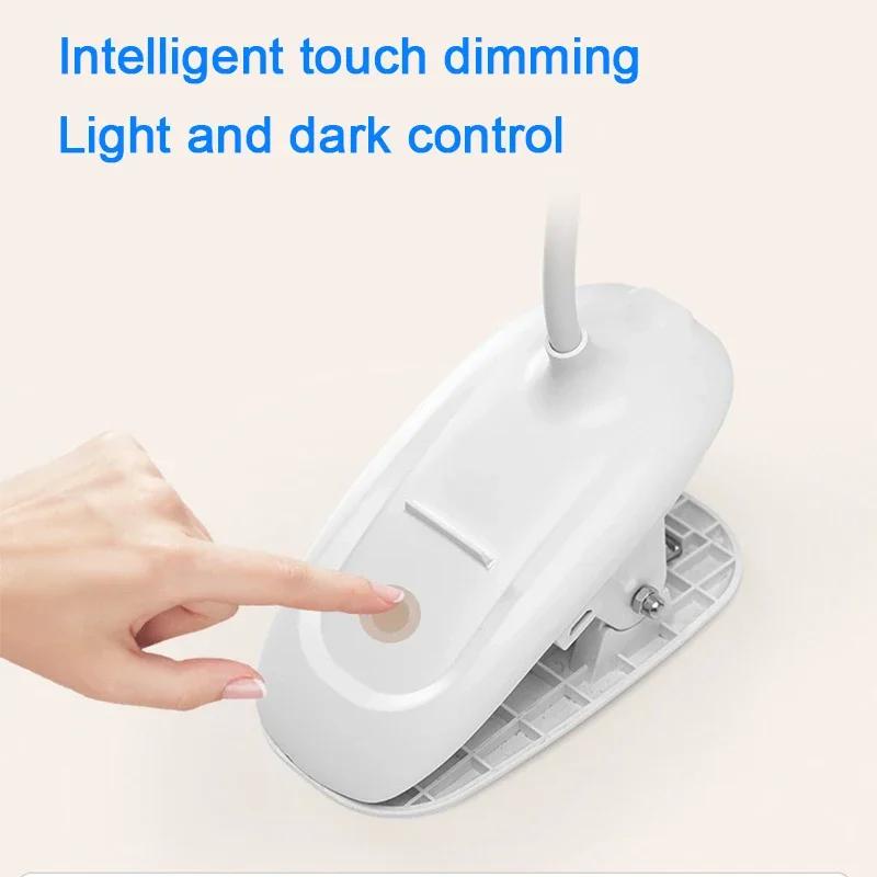 LED Double-headed Reading Table Lamp with Clip Touch Control Dimmable Light Eye Protection Mobile Phone Holder Led Desk Lamps